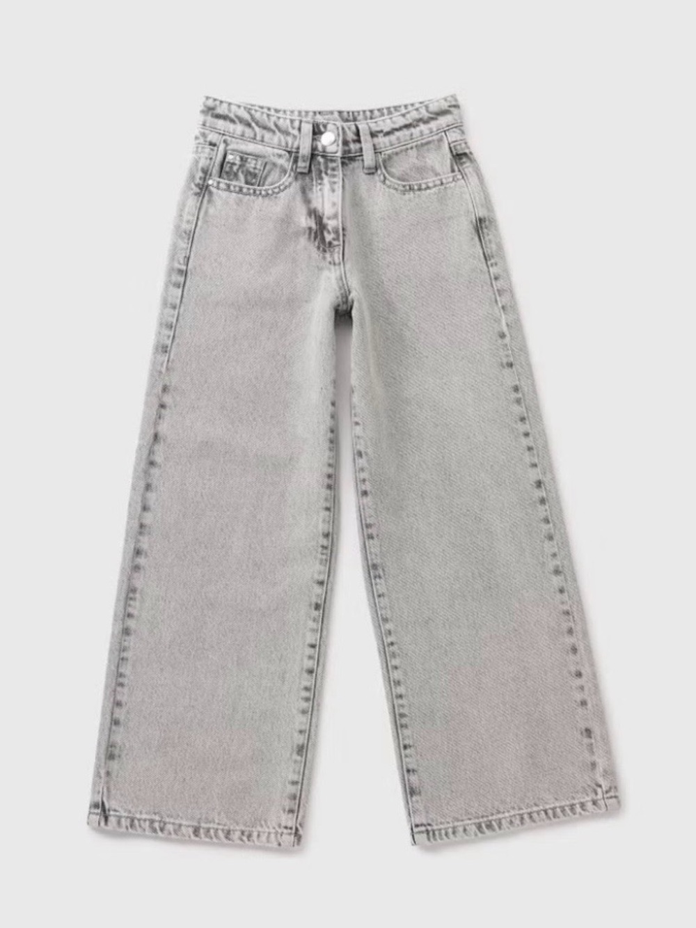 Girls Grey Washed Wide Leg Jeans